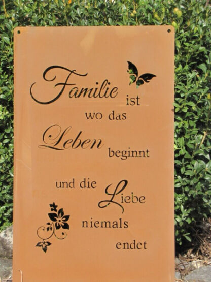 Edelrost Gedichttafel "Familie, Leben, Liebe", 40 cm*