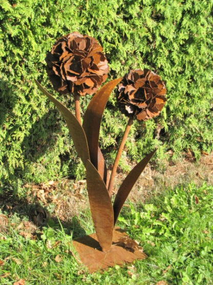 Edelrost Pusteblume mit 2 Blüten auf Platte*