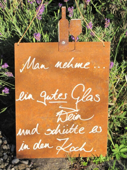 Edelrost Schild mit Weinflasche und Glas "guter Wein"*