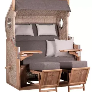 FSC® Strandkorb TRENDY PURE Greenline 175XL PE antique white Dessin 753 / inkl. Rückholfeder*