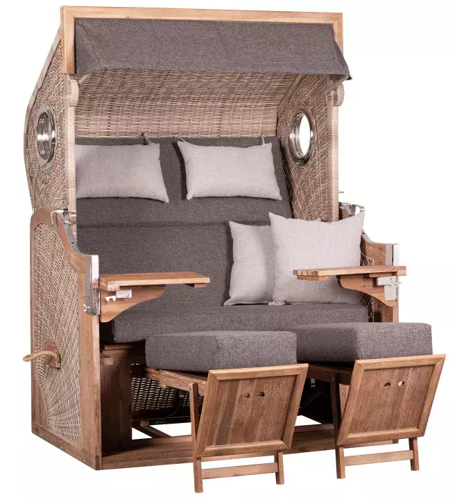 FSC®-zertifizierter Strandkorb TRENDY PURE Greenline 175XL PE antique white Dessin 753 / inkl. Rückholfeder*