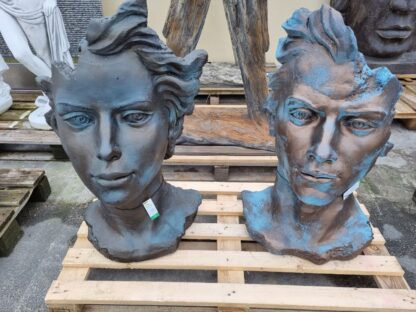 Gartenfigur Gesicht "FRAU und MANN", im Bronzestil, Medium im Set - Original ...*