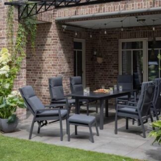 Gartenmöbelset Relaxsessel Merida + Hocker mit Tisch Tarifa 160/210 x 90 cm*