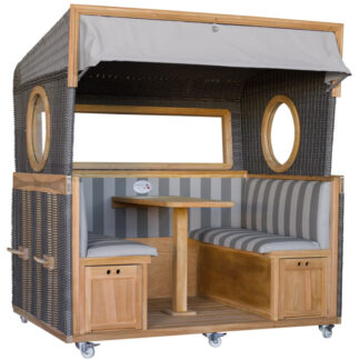 Gosch-Lounge Strandkorb 6-Sitzer Teak durchgeflochten PE Grey ERA Dessin 981*