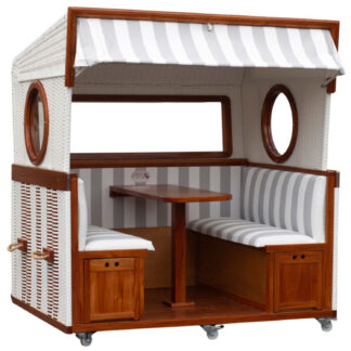 Gosch-Lounge Strandkorb 6-Sitzer durchgeflochten Mahagoni PVC Weiß ERA Dessin 989*