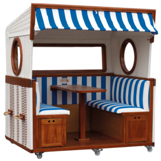 Gosch-Lounge Strandkorb 6-Sitzer durchgeflochten Mahagoni PVC Weiß ERA Dessin 991*