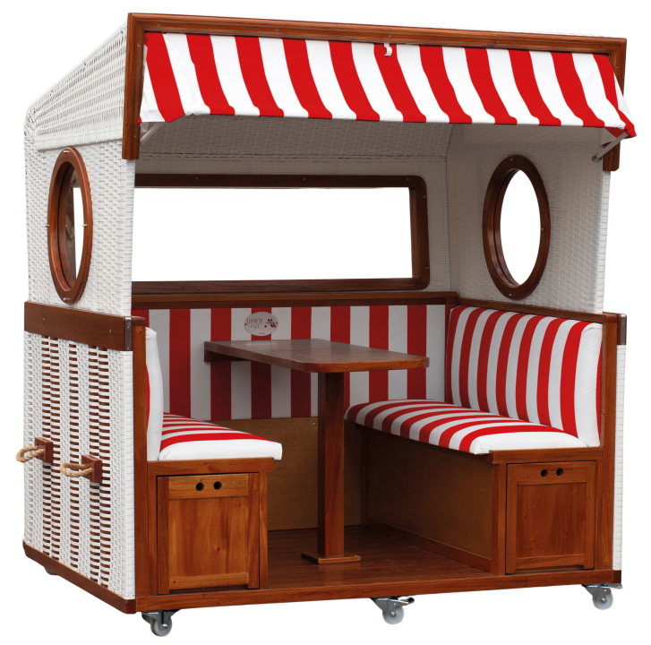 Gosch-Lounge Strandkorb 6-Sitzer durchgeflochten Mahagoni PVC Weiß ERA Dessin 992*