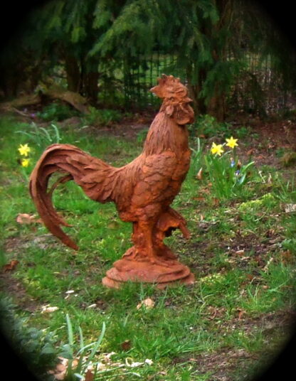 Großer Hahn, rustikal Garten Skulptur als Eingangs-Deko, Hof-Hahn in Rost-Optik*