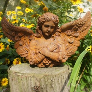 Gründerzeitliche Wandfigur, Engel Skulptur Wandengel, Eisen Skulptur Grabengel*