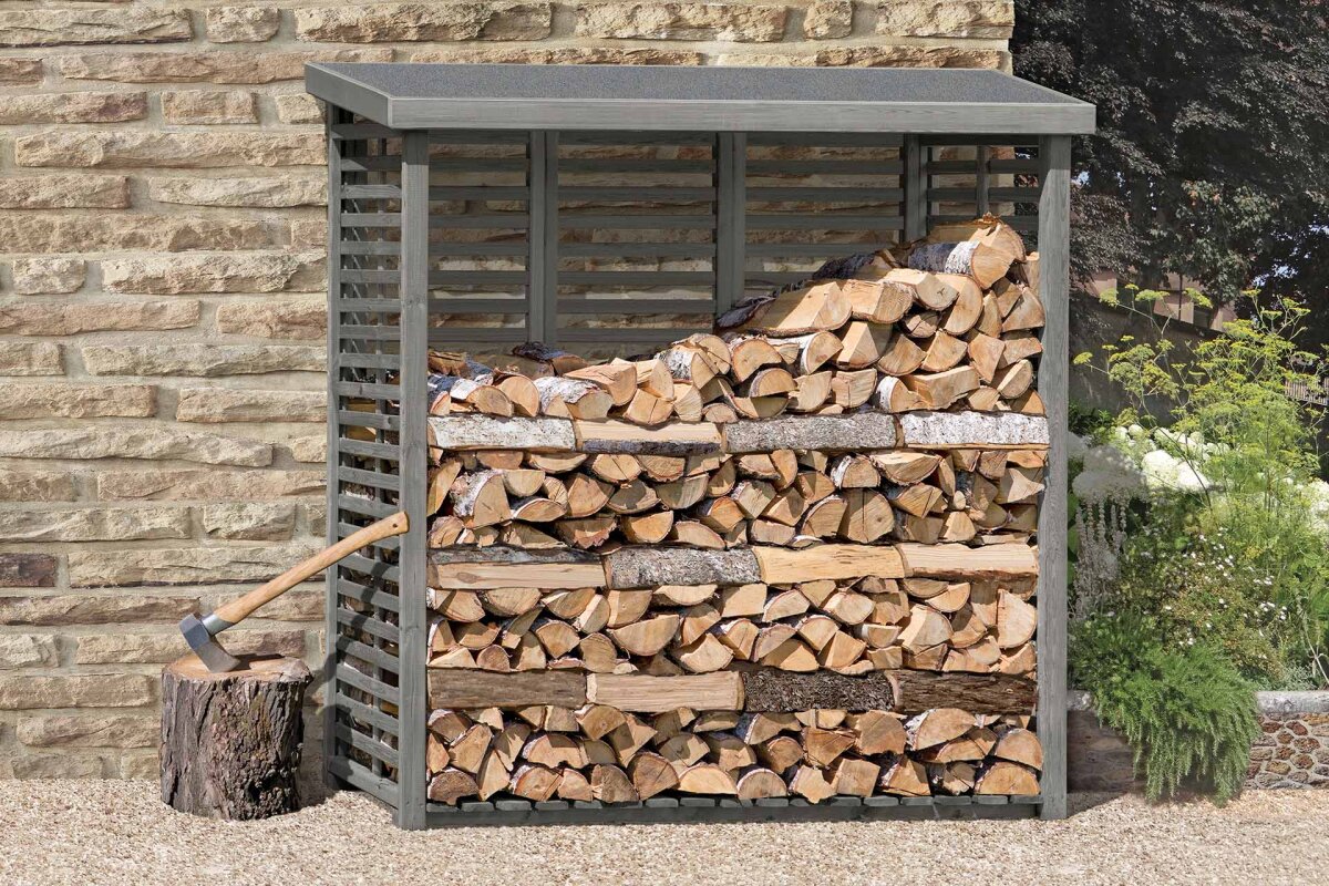 Kaminholzregal FLAMMO L mit Rückwand, grau*
