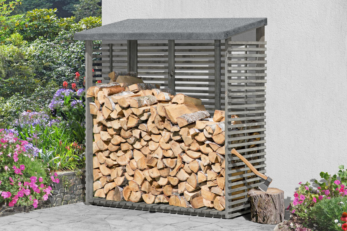 Kaminholzregal FLAMMO S mit Rückwand, grau*