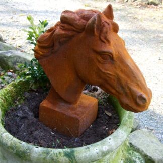 Pferdekopf Skulptur für Pfosten und Mauerpfeiler Gartendeko Pferd  Eisen-Rost*