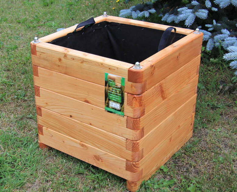 Pflanzkasten 100x100x50 cm aus Lärche geschraubt mit Vlies, gerundeten Ecken und Griffen*