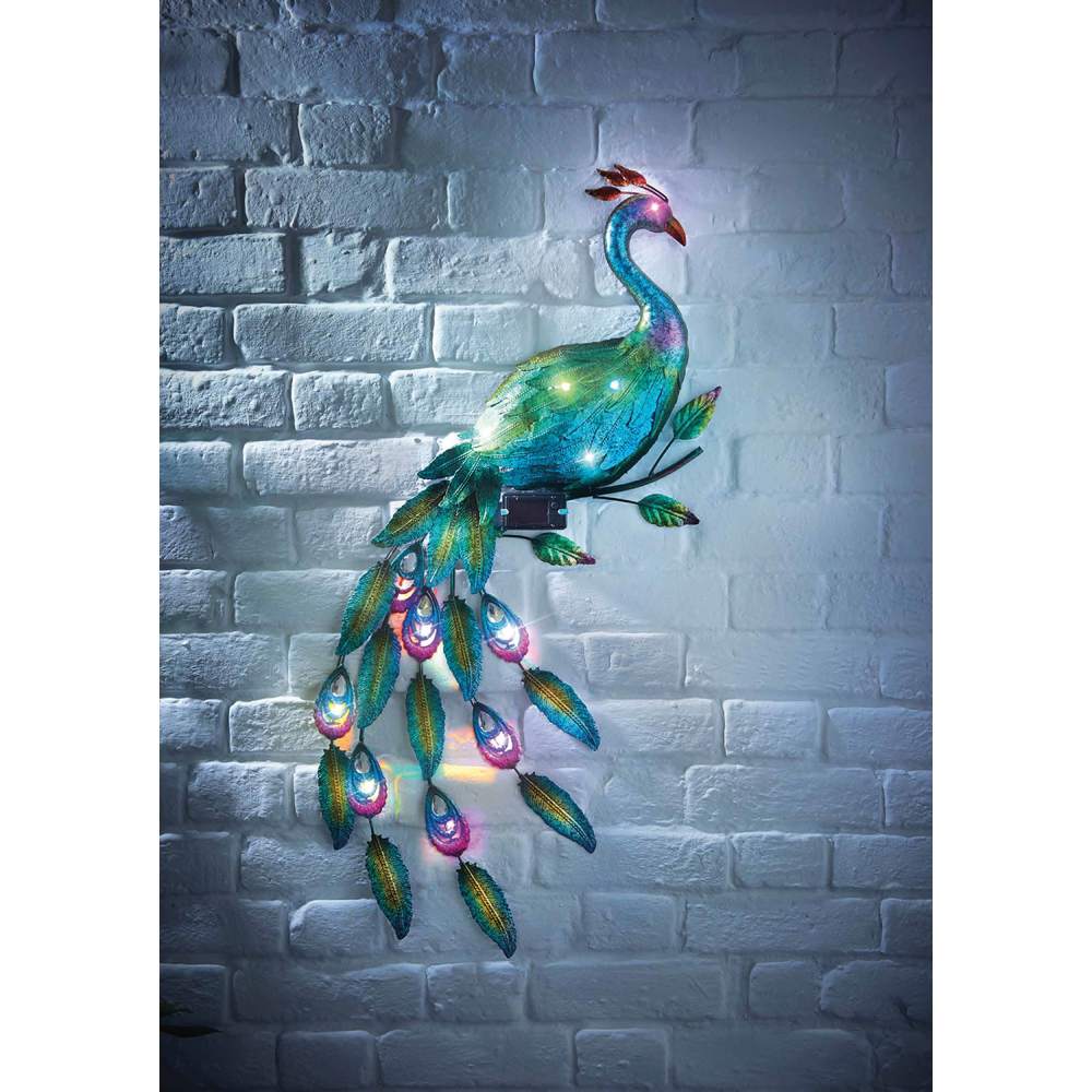 Solar Wanddeko Pfau micro LEDs 92 x 63 x 6 cm