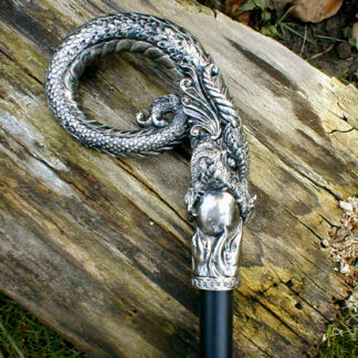 Spazierstock - Drachen Silberknauf - Fantasy Larp Mittelalter Gehstock originell*