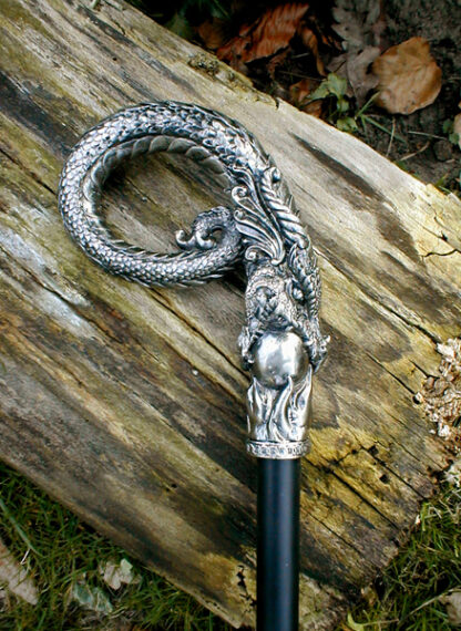 Spazierstock - Drachen Silberknauf - Fantasy Larp Mittelalter Gehstock originell*