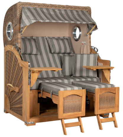 Strandkorb Amrum Grande Bullauge Teak PE Banana Dessin 537*