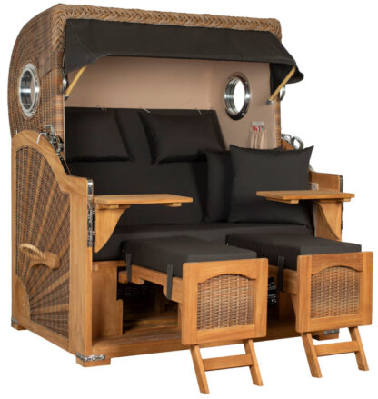 Strandkorb Amrum Grande Bullauge Teak PE Banana Dessin 548*