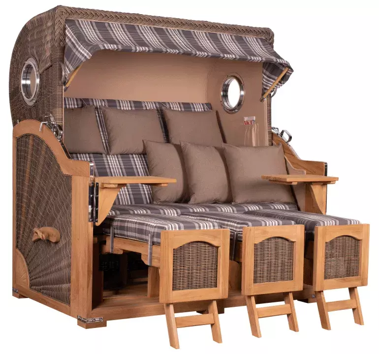 Strandkorb Amrum Grande XXL Teak Bullauge PE grey Dessin 522*