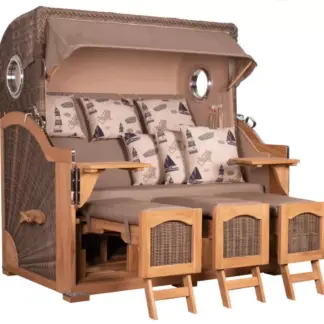 Strandkorb Amrum Grande XXL Teak Bullauge PE grey Dessin 540*