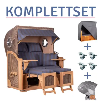 Strandkorb Amrum Teak PE grey Dessin 582-KOMPLETTSET*