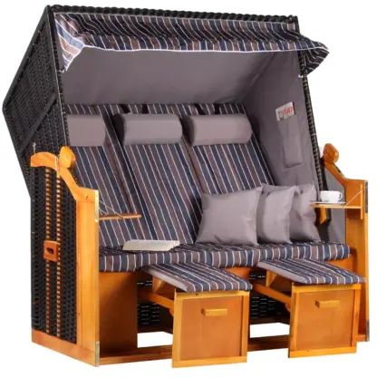 Strandkorb Baltic Dreisitzer PE schwarz Dessin Anthrazit Braun*