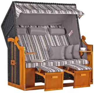Strandkorb Baltic Dreisitzer PE schwarz Dessin Oliv Grau*