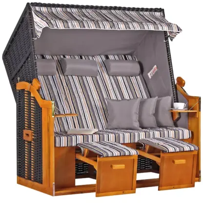 Strandkorb Baltic Dreisitzer PE schwarz Dessin Oliv Grau*