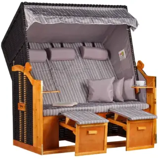 Strandkorb Baltic Dreisitzer PE schwarz Dessin Royal Grau*
