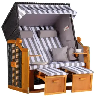 Strandkorb Baltic PE schwarz Dessin Grau Weiss*