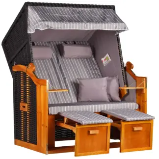 Strandkorb Baltic PE schwarz Dessin Royal Grau*