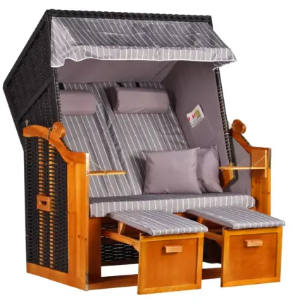 Strandkorb Baltic PE schwarz Dessin Royal Grau*