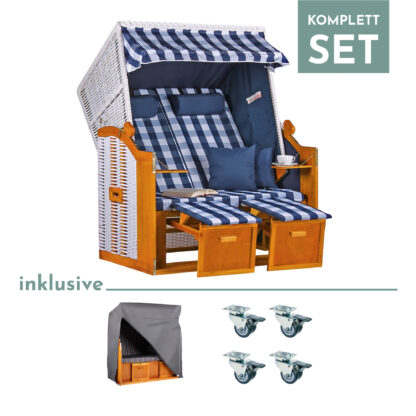 Strandkorb Baltic PE weiß Dessin Karo Blau-SET*
