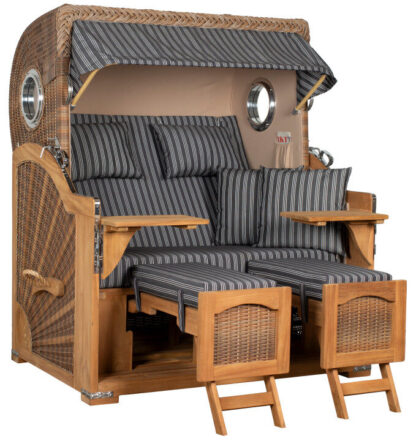 Strandkorb Düne Grande Bullauge Teak PE Banana Dessin 500*