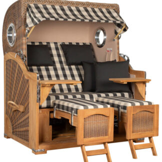 Strandkorb Düne Grande Bullauge Teak PE Banana Dessin 505*