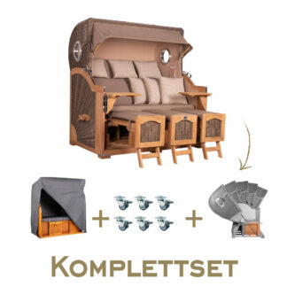 Strandkorb Komplettset Düne Grande XXL Teak Bullauge PE Grey Dessin...*