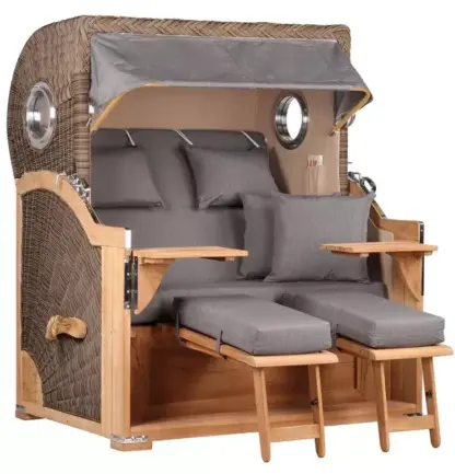 Strandkorb Norderney Teak Bullauge PE grey Dessin 551*