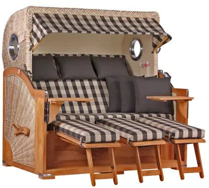Strandkorb Norderney XXL Teak Bullauge PE shell Dessin 505*