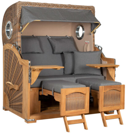 Strandkorb Rantum Grande Bullauge Teak PE Banana Dessin 551*