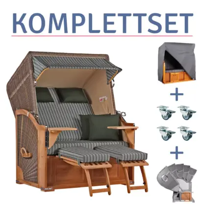 Strandkorb Spiekeroog Teak PE grey Dessin 504-KOMPLETTSET*