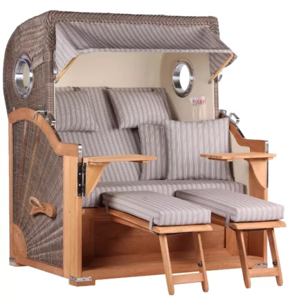 Strandkorb Westerland Teak Bullauge PE grey Dessin 501*