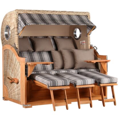Strandkorb Westerland XXL Teak Bullauge PE shell Dessin 522*
