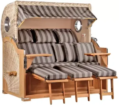 Strandkorb Westerland XXL Teak Bullauge PE shell Dessin 537*