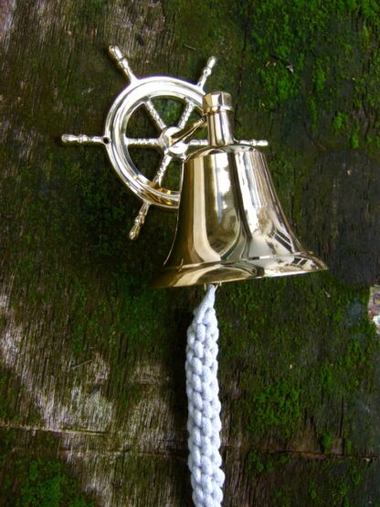 Tür Glocke aus glänzendem Messing - hell klingende Schiffsglocke mit Steuerrad*